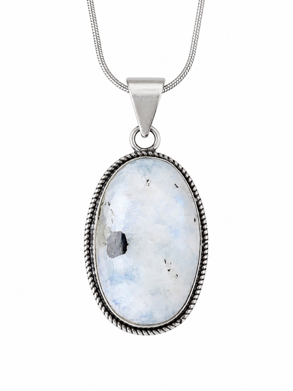 Silver Plated Moonstone Oval Shape Stone Statement Boho Necklace